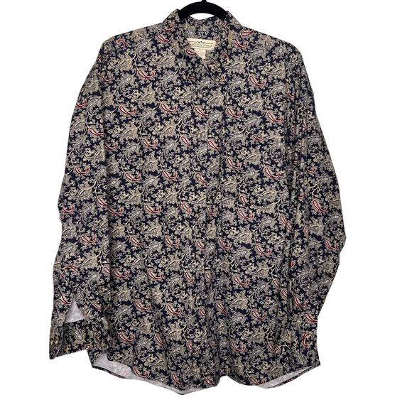 Natural Issue Size Large Navy Blue Paisley Dress Shirt Vintage Y2K Preppy Club - Picture 1 of 7